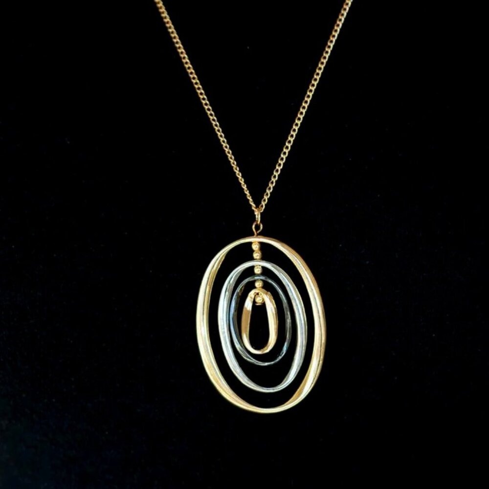 Mixed Metal Oval Pendant Necklace & Earrings Set - Picture 4 of 6